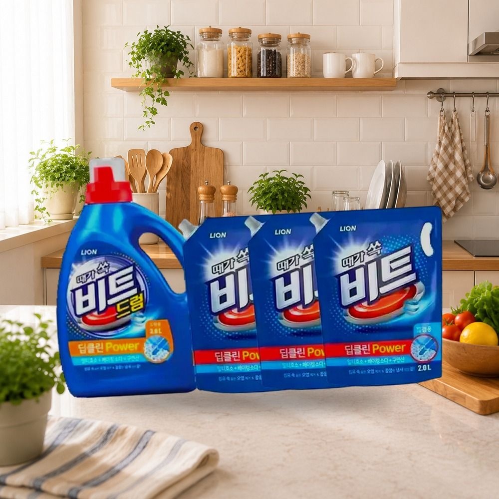비트 딥클린 파워 액체세제 드럼 용기 3L 1개 + 일반드럼겸용 리필 2L 3개