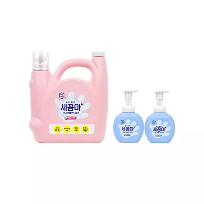 <b>세꼼마</b> 세균아꼼짝마 핸드워시 파우더향, <b>3.5</b>L, 1개 + 공병 레몬, 250ml, 2개 <b>세꼼마</b>