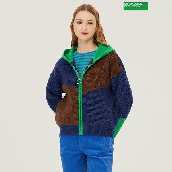 베네통 [하프클럽]베네통 컬러 블럭 후드 니트 집업 BAKCA1511