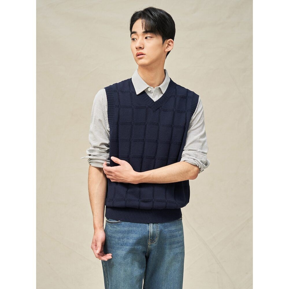 [패션플러스][빈폴멘]그리드 체크 베스트 - 네이비 (BC5351C03R)