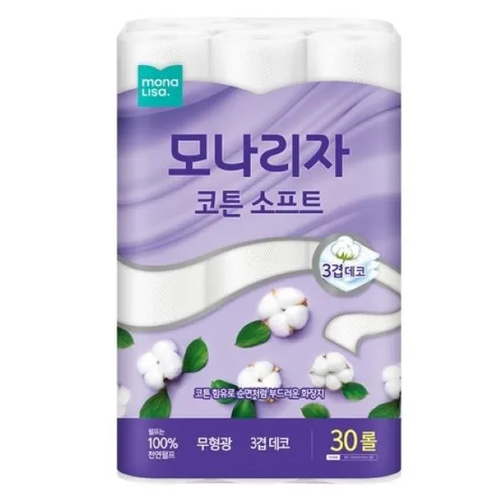 모나리자 코튼 소프트 천연펄프 3겹 고급롤화장지 30롤 2개 / 모나리자 천연펄프 각티슈 200매 3입 X 4개 총 12개
