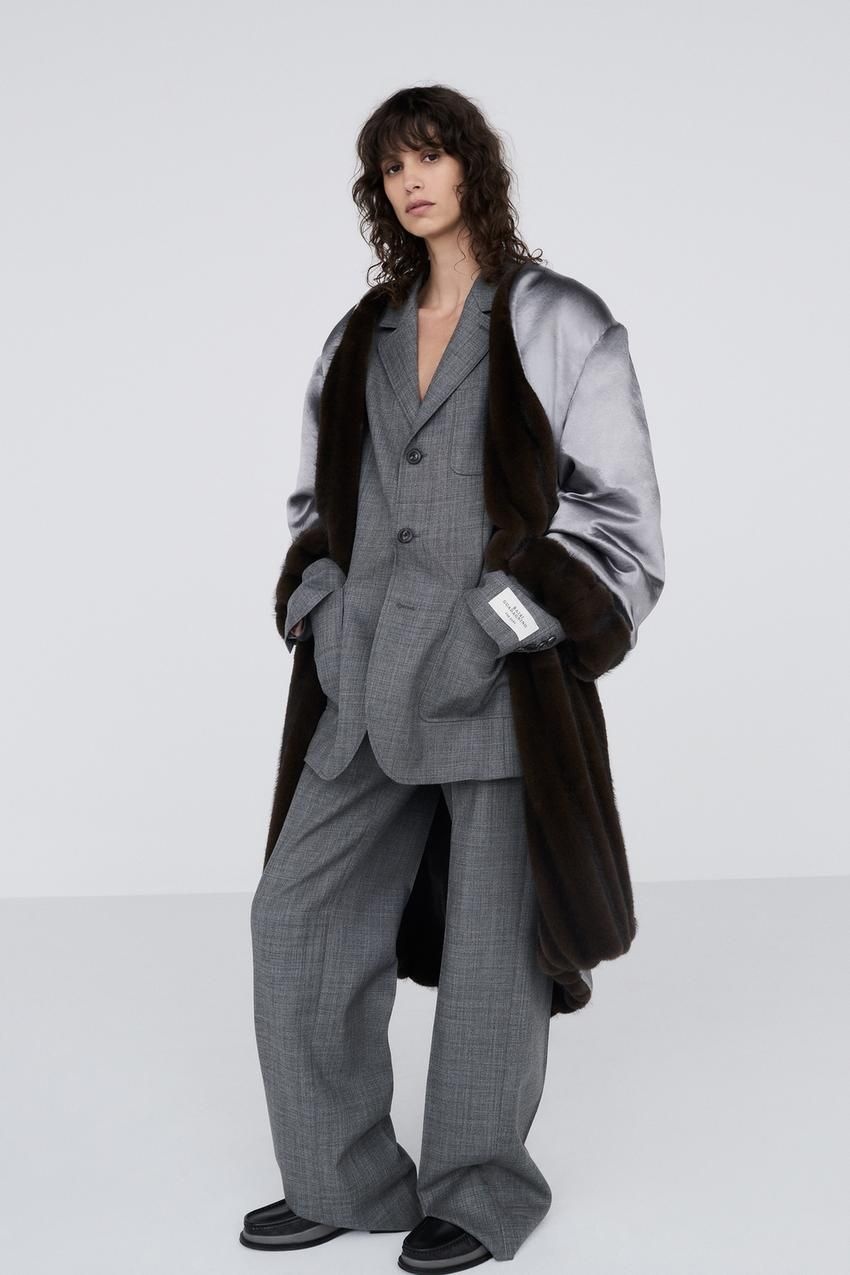 ZARA 자라 배색 페이크 퍼 리버시블 코트 - 다크 브라운 4360/900/716 AIK647 IAD078