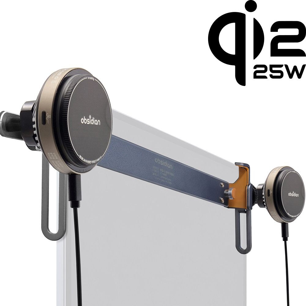 OBSIDIAN 옵시디언 차량용 모니터 듀얼 메탈암 Qi2.2 25W e쿨링 핸드폰 무선충전 거치대 CT-MW11P+CT-H65D