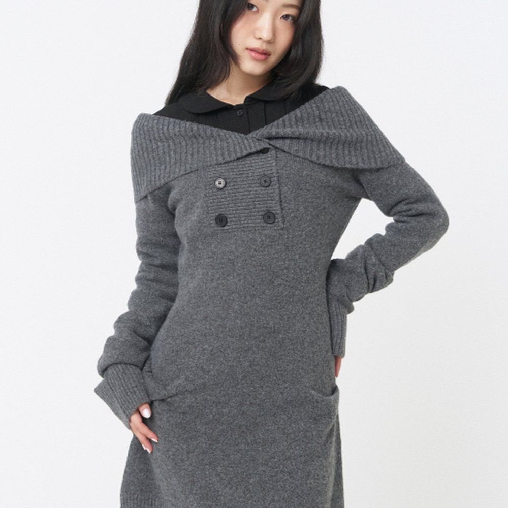 [미세키서울][매장정품] 미세키서울 double button knit one piece DARK GREY MSK254OP02DG
