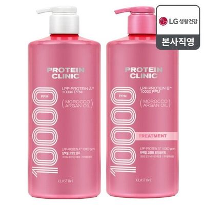 [LG생활건강] 엘라스틴 프로틴클리닉 고영양 단백질 피치블로썸향 샴푸 1000ml 1개 + 트리트먼트 1000ml 1개