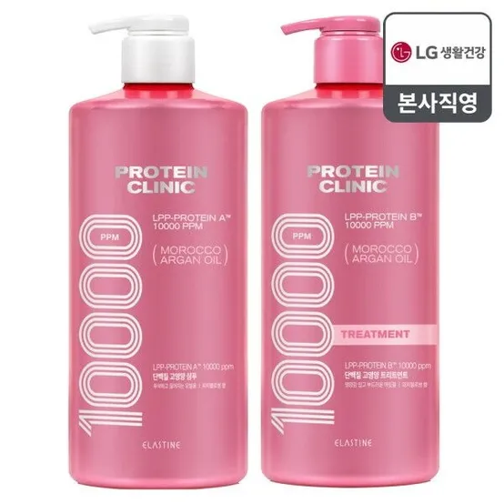 [LG생활건강] 엘라스틴 프로틴클리닉 고영양 단백질 피치블로썸향 샴푸 1000ml 1개 + 트리트먼트 1000ml 1개