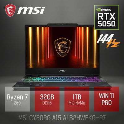 MSI 사이보그 A15 AI B2HWEKG-R7 32GB 1TB WIN11 / 15.6인치 사무용 업무용 고성능 AI 노트북