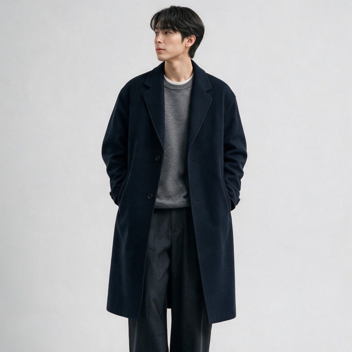 [지이크][울 50%] 세미 오버 체스터 코트 다크네이비 (PJHAX7068)