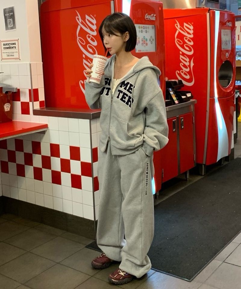 SOMEWHEREBUTTER 11월 19일 배송 썸웨어버터 Corduroy Logo Hoodie Zip-Up - Grey