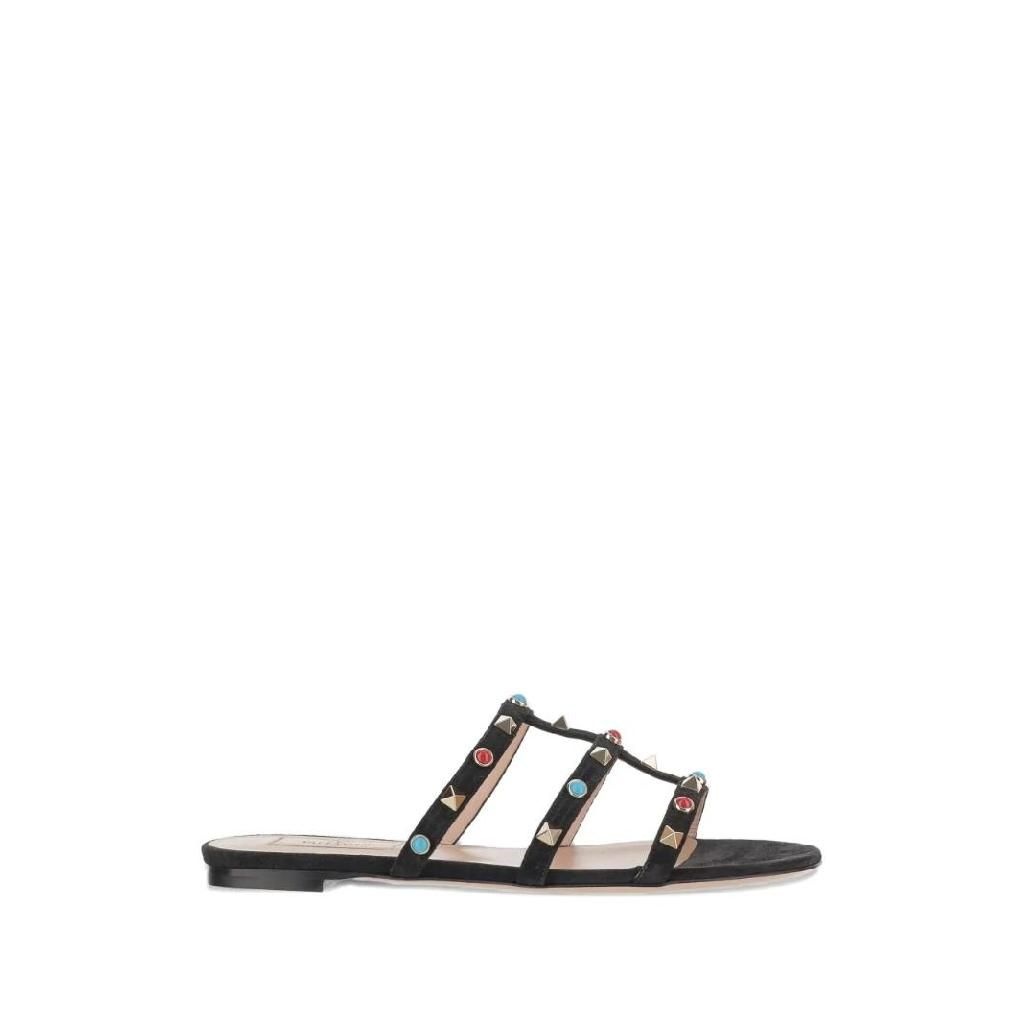 Valentino Garavani Valentino Garavani 락스터드 스플릿 레더 카보숑 스톤 슬라이드 샌들 WS0C49JTI TP450804716
