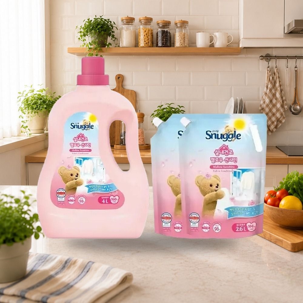 스너글 초고농축 섬유유연제 실내건조 멜로우선샤인 4L, 1개 + 리필 2.6L, 2개