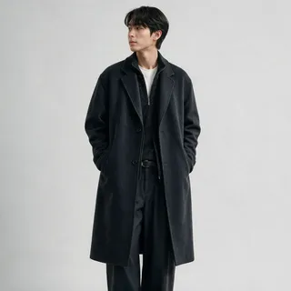 지이크 [울 50%] 세미 오버 체스터 코트 차콜 (PJHAX7069)