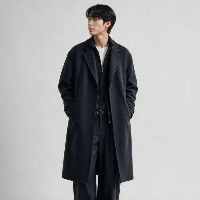 지이크 [울 50%] 세미 오버 체스터 코트 차콜 (PJHAX7069)
