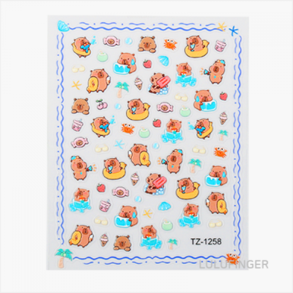 [온누리상품] [룰루핑거] 레진/네일스티커 바다 카피바라 7.1x9.3cm 2AA-05-404