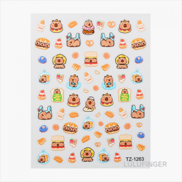 [온누리상품] [룰루핑거] 레진/네일스티커 베이커리 카피바라 7.1x9.3cm 2AA-05-402