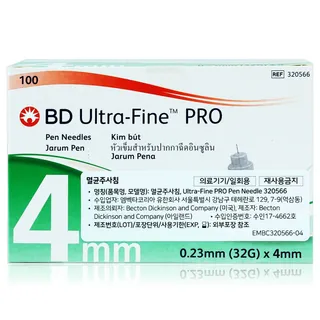 BD 울트라파인 pro 인슐린 펜니들 32G 4mm 100입 320566 비디 멸균 주사침 주사바늘 주사기 시린지