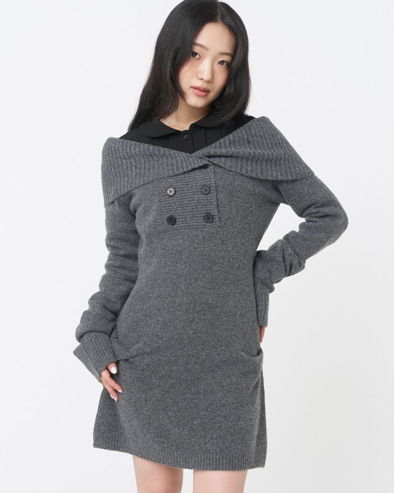 [MISEKI SEOUL]미세키서울 MISEKI SEOUL double button knit one piece DARK GREY MSK254OP02DG 157121
