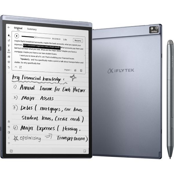 iflytek [해외] iFLYTEK <b>AINOTE</b> Air 2 번들 8.2인치 E Ink AI 필기 태블릿 스타일러스 4096단계 필압 감지 음성 텍스트 변환 기능 다국어 지