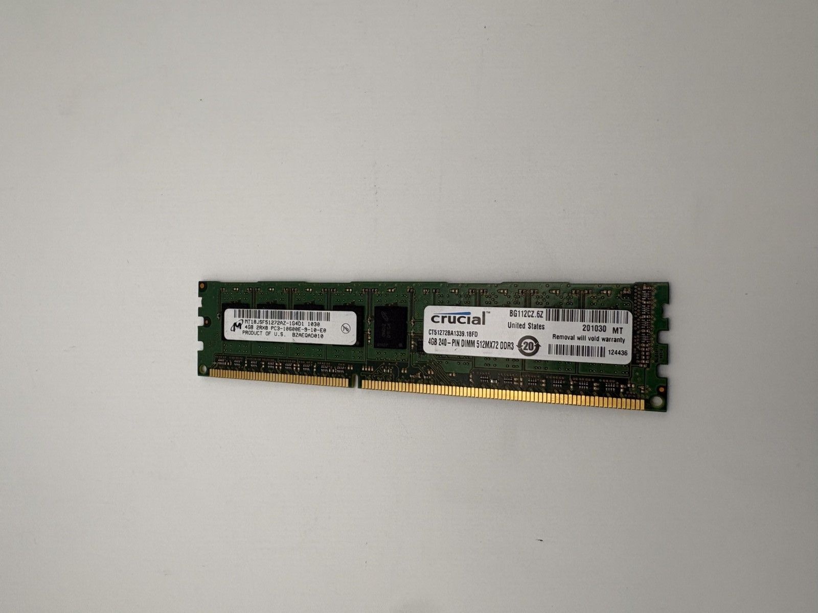 <b>Micron</b> <b>Micron</b> 4GB DDR3-1066 ECC Registered RDIMM 서버 <b>RAM</b> MT18JSF51272AZ-1G4D1 1129492