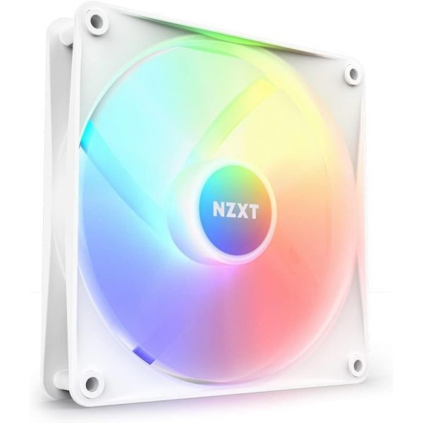 <b>NZXT</b> [해외] <b>NZXT</b> <b>F140</b> RGB Core 140mm 허브 장착형 PC 케이스 팬 화이트 8개의 주소 지정 가능 LED와 반투명 블레이드를 갖춘 팬. CAM 소