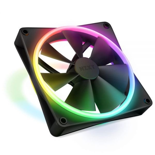 <b>NZXT</b> [해외] <b>NZXT</b> <b>F140</b> RGB 140mm PWM PC 팬 높은 풍량 저소음 유체 동압 베어링 단품 CAM 소프트웨어용 컨트롤러 필요 LED 18개 블랙 2553