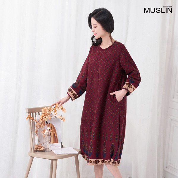 모슬린 [모슬린] 엄마옷 겉기모 패딩 원피스 홈웨어 YHO911084 마담/미시/중년여성의