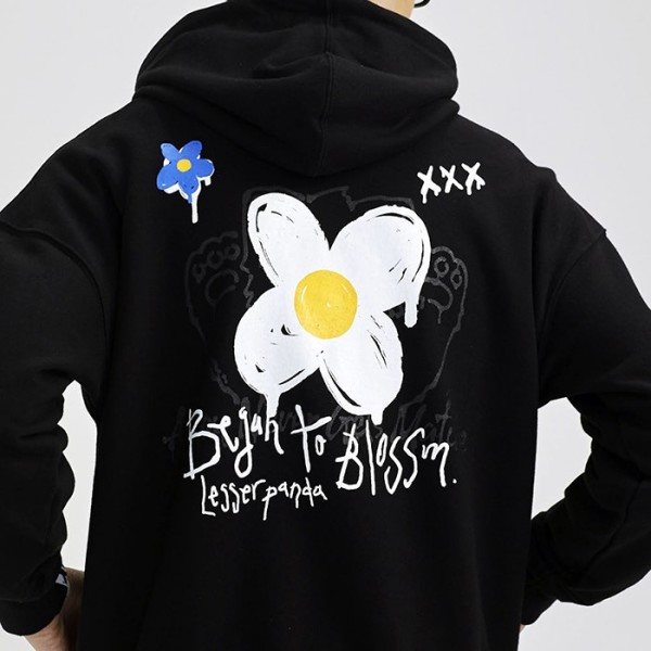 [코케트스튜디오] [레서팬다] 그래피티 민들레 후드 오버핏 블랙 [오버핏]