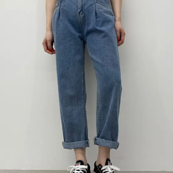 헤이븐 / 콜링 투버튼 핀턱 배기핏 데님 팬츠