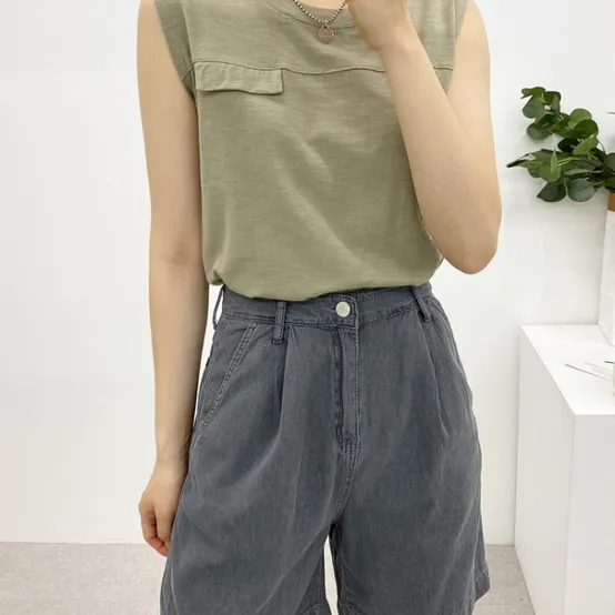 헤이븐 / 1+1 스탠다드핏 페이크 포켓 슬라브 나시 티셔츠