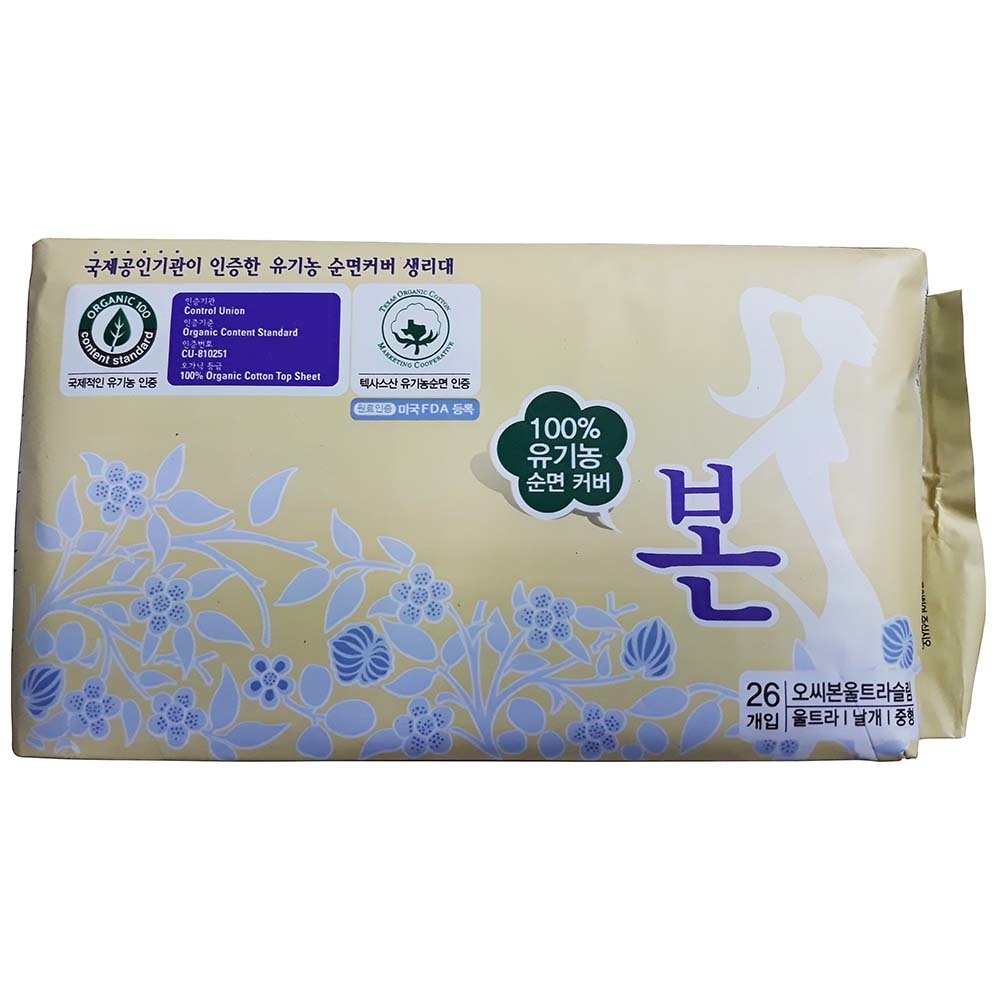 J2LOH 100% 유기농순면커버오씨본 울트라슬림생리대 중형 26개입 5개