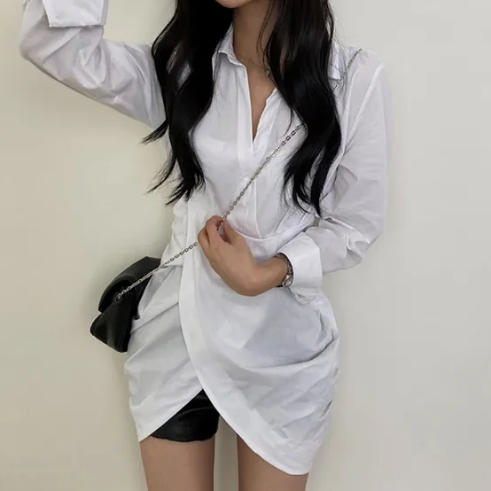 더핑크 /  보이 언발 셔츠 미니 원피스