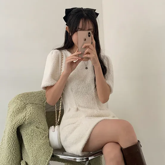 더핑크 / 삐야 앙고라 핀턱 반팔 미니 원피스(3color) 