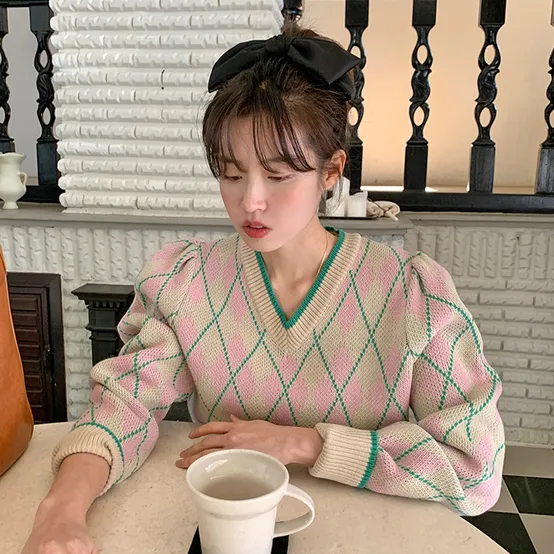 리빗 아가일브이퍼프니트 (3color)