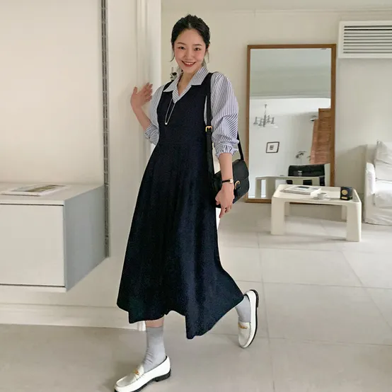 보르도 브이플리츠롱원피스 (2color)