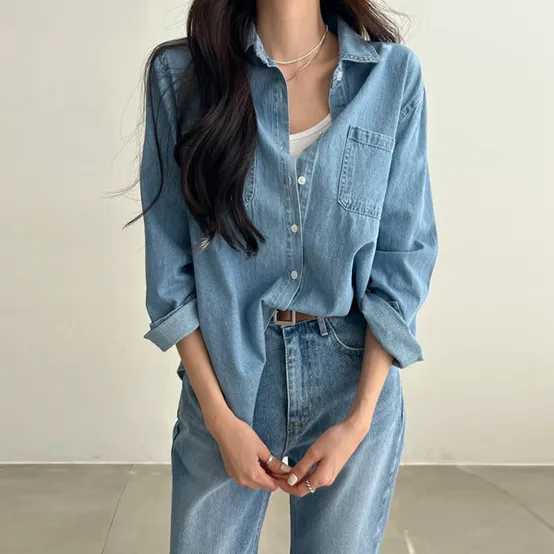 드라이 워싱 데님 남방 49282