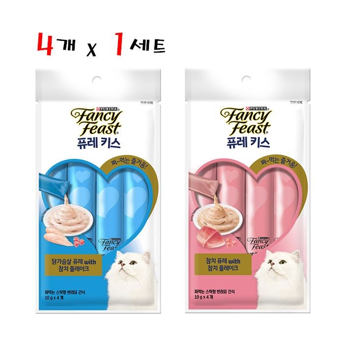 팬시피스트 퓨레키스 10g 4개입 4개세트 닭가슴살+참치 고양이간식