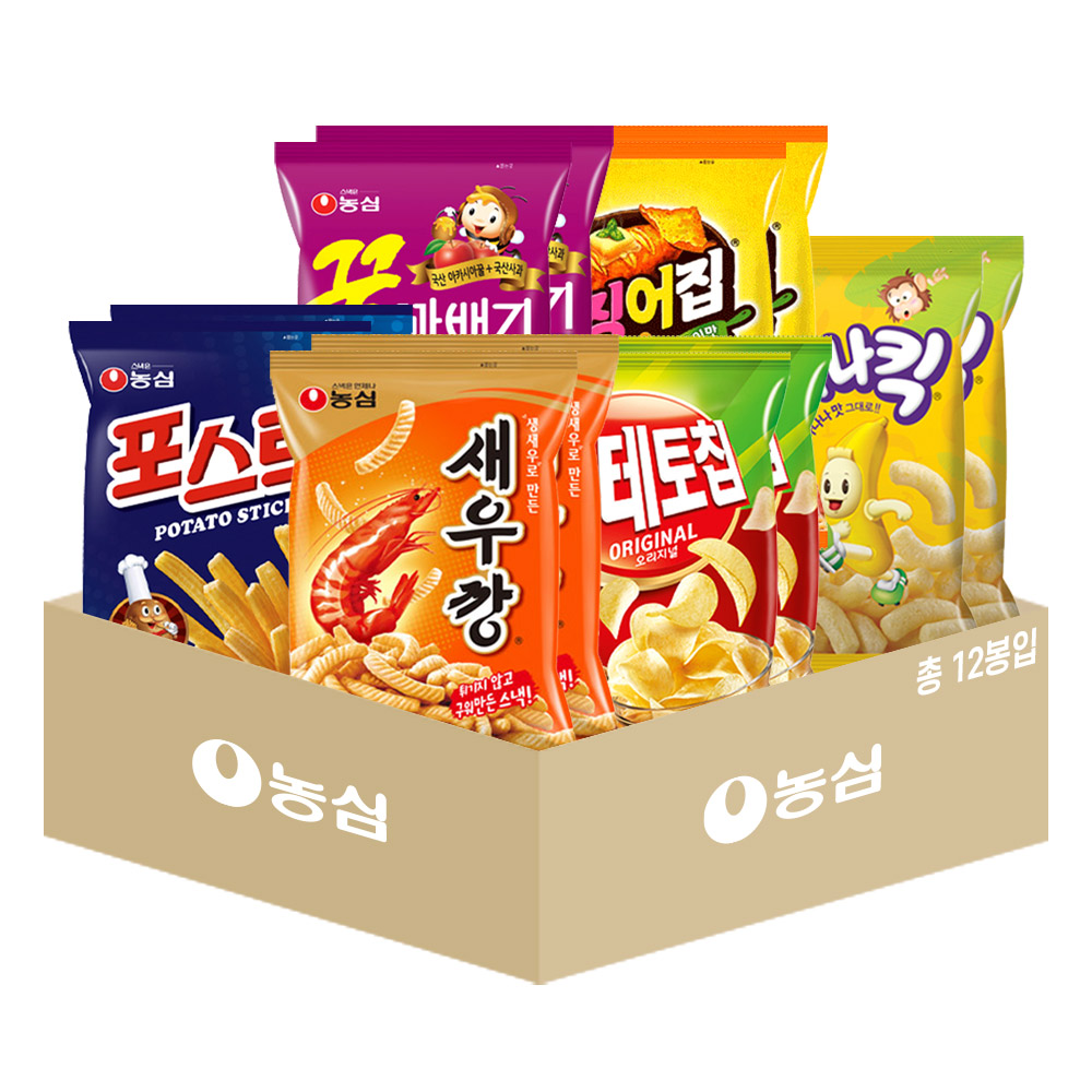 농심 농심 종합 과자 12봉 (새우+포테토칩+포스틱+꿀꽈배기+오징어집+바나나킥 각 2봉)