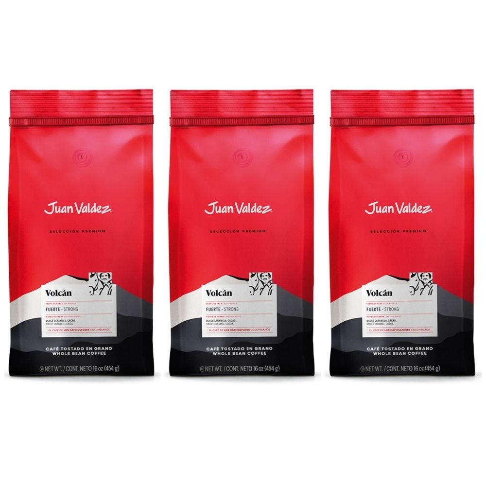 JUAN VALDEZ [해외] JUAN VALDEZ Volcan Whole Bean Coffee 후안 발데즈 볼칸 스위트 카라멜 코코아 홀빈 원두 커피 454g 3팩