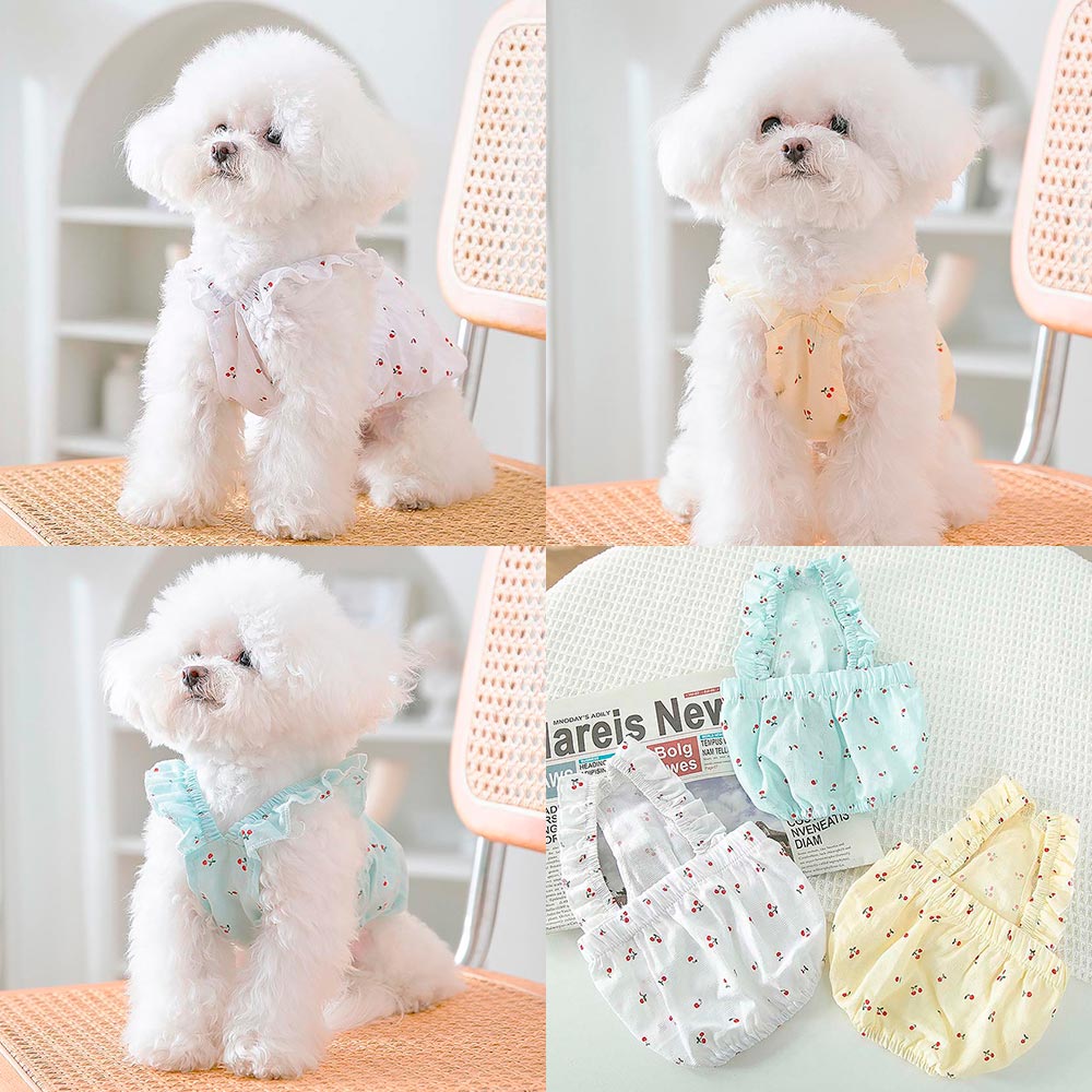 1+1 강아지옷 고양이 봄 여름 체리 스커트 나시 티셔츠 귀여운 애견의류 S-XL