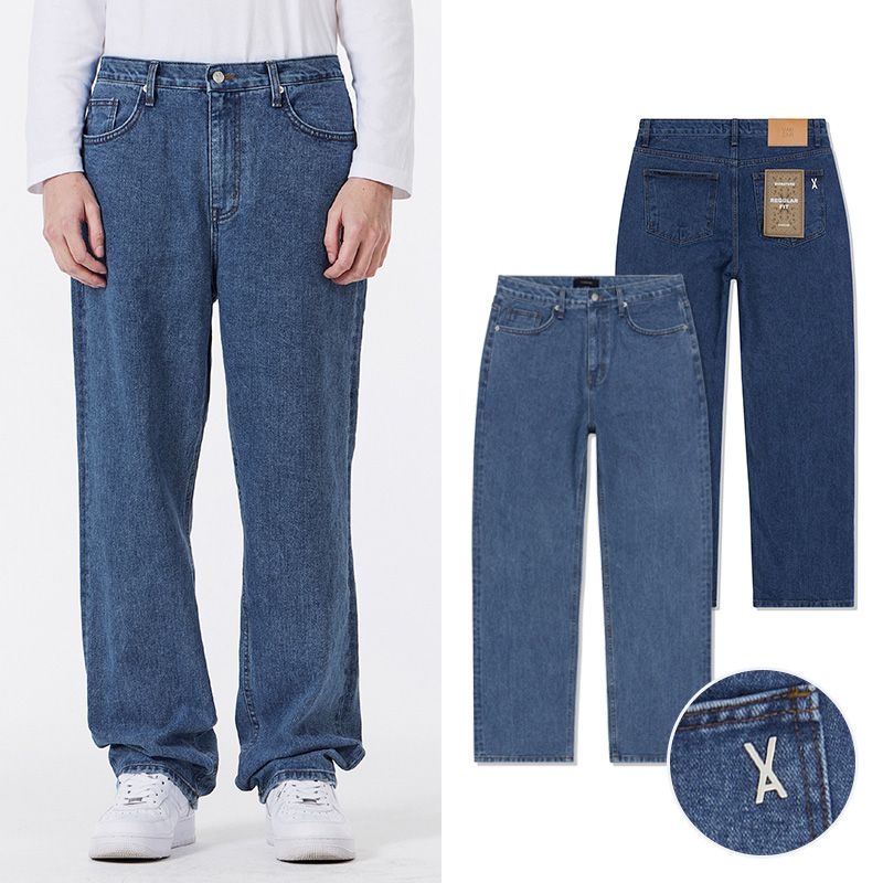 바잘 [유재석, 정혁, 투어스 도훈, 엔싸인 성윤 착용] 시그니처 스터드 레귤러핏 데님 팬츠 (2color) 남성