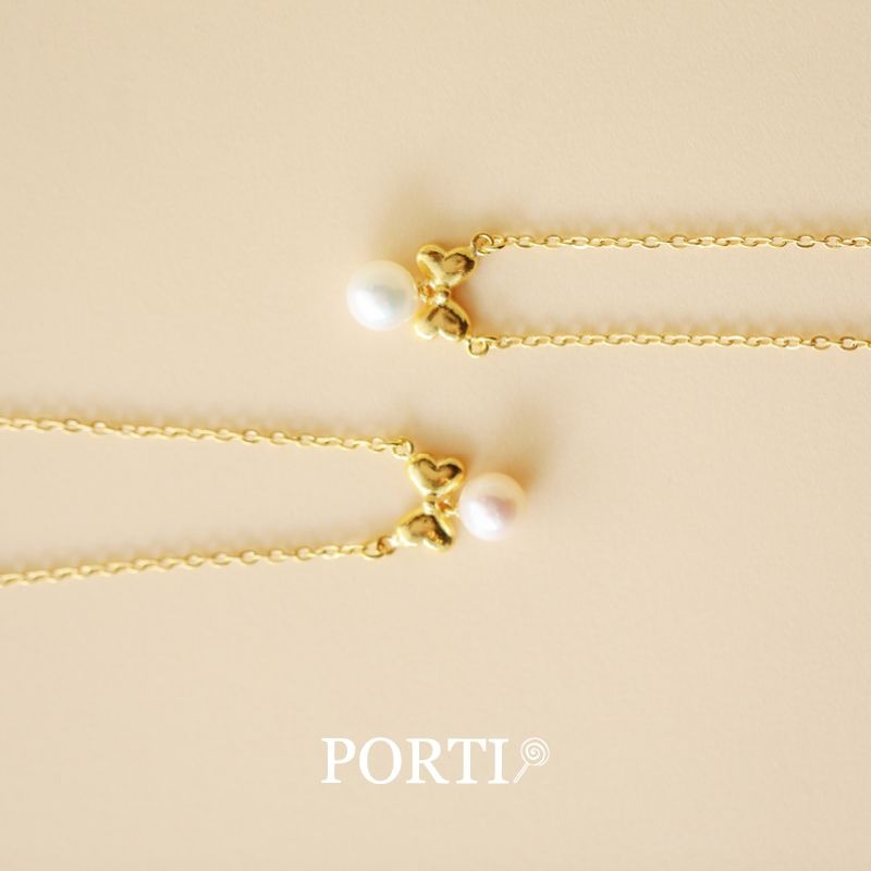 뽀르띠 순금 24K Little 리본 진주 순금 돌목걸이 백일목걸이 7.5g 두돈 2돈