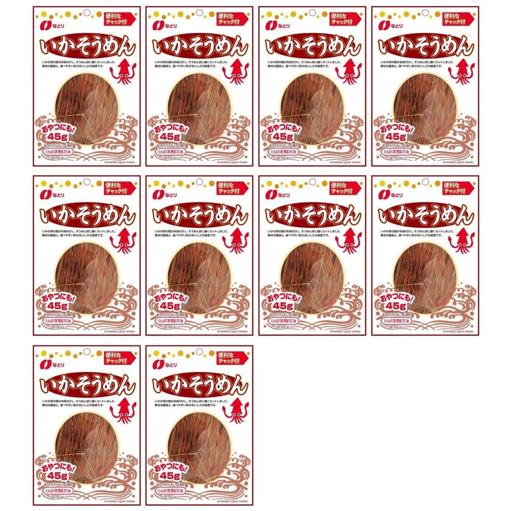 Natori [해외] Natori Squid Ika Somen 일본 나토리 이카 소멘 스퀴드 마른 조미 오징어 소면 간식 안주 45g 10팩