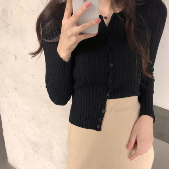[컬러예뻐요] 슬림핏 골지 니트 가디건